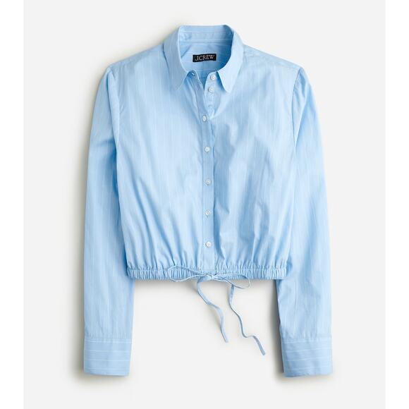 J.Crew Cropped Fitted Waist Button Up Shirt Striped Blue Minimalist Large NWT - Picture 4 of 14